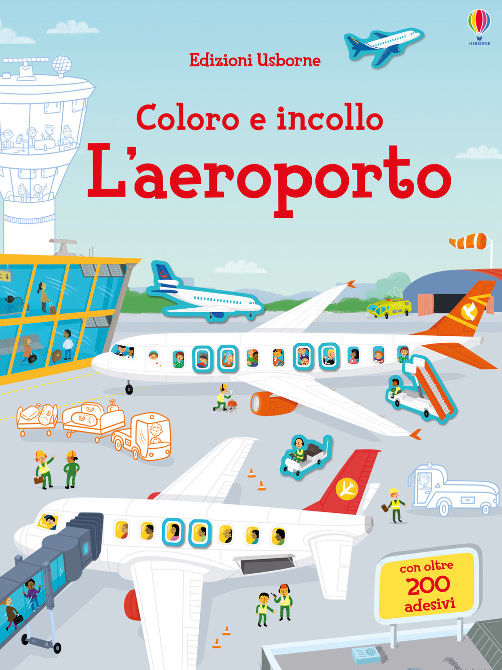 L'aeroporto. Coloro e incollo. Con adesivi