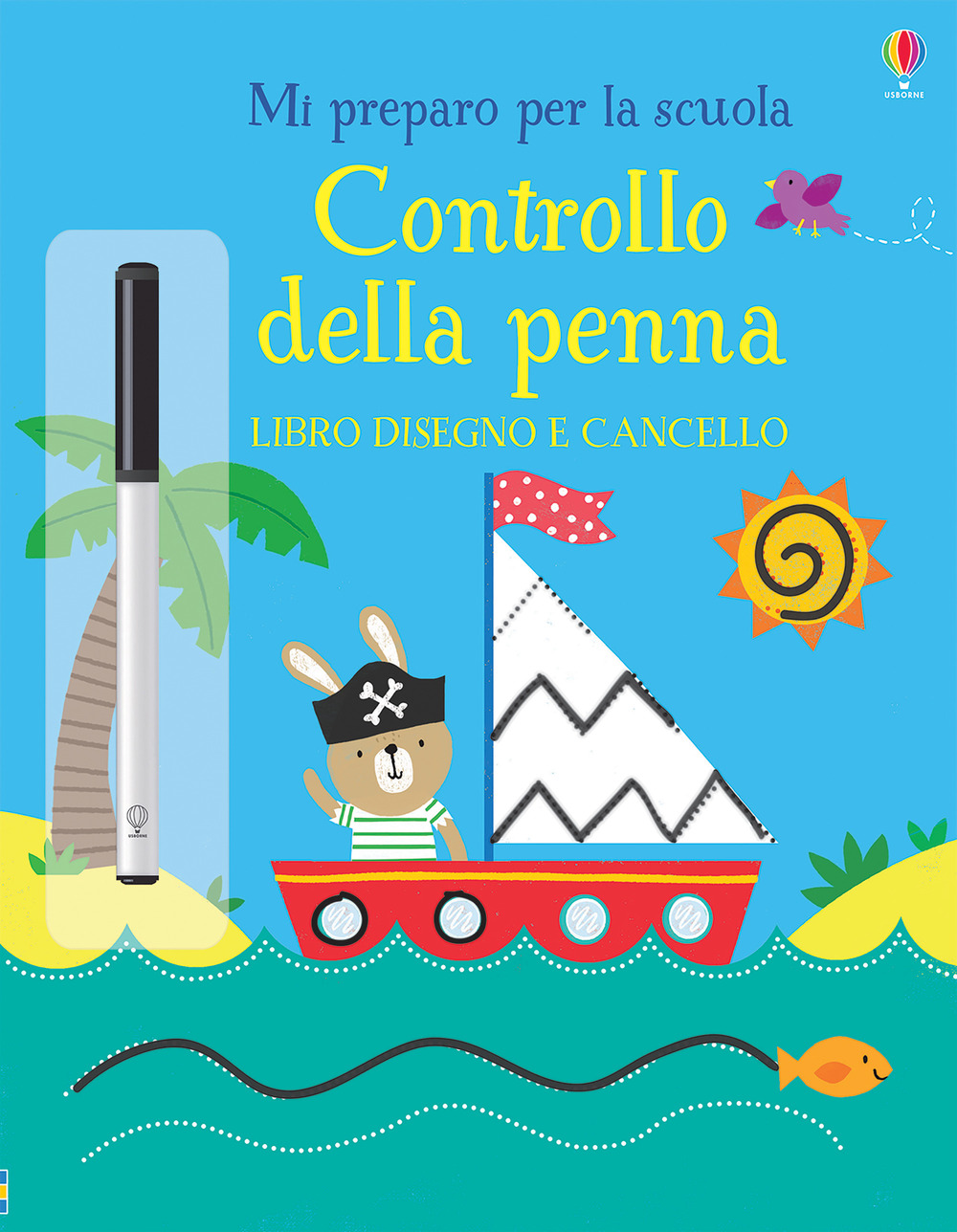 Controllo della penna. Mi preparo per la scuola. Libro disegno e cancello