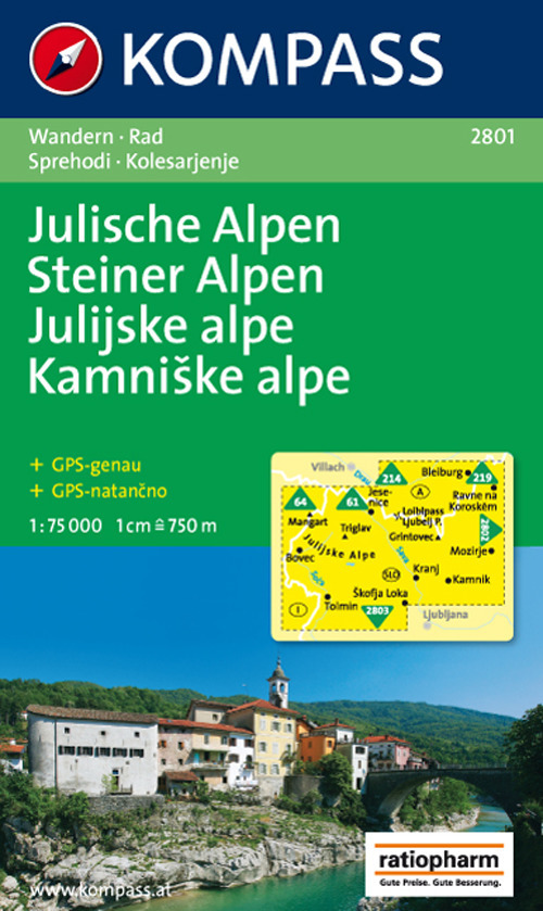 Carta escursionistica e stradale n. 2801. Slovenia. Julische Alpen Steiner Alpen 1:75:000. Adatto a GPS. Digital map. DVD-ROM