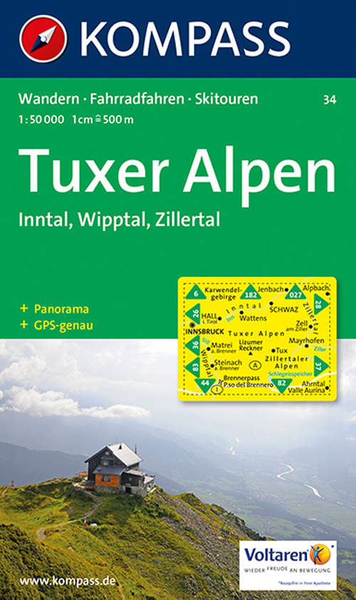 Carta escursionistica e stradale n. 34. Tuxer Alpen, Inntal, Wipptal. Adatto a GPS. Digital map. DVD-ROM