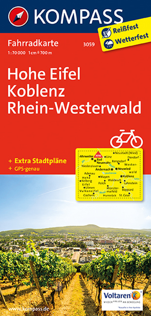 Carta cicloturistica n.3059. Hohe Eifel, Koblenz, Rhein-Westerwald 1:70.000. Adatto a GPS. Digital map. DVD-ROM