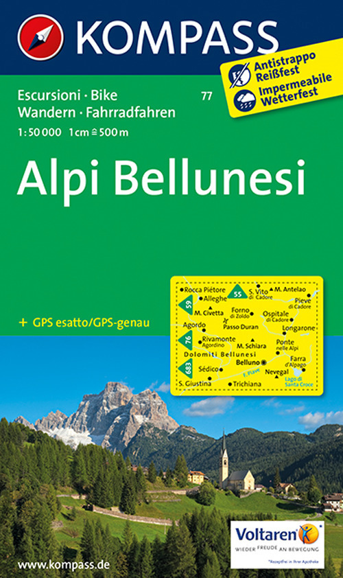 Carta escursionistica n. 77. Alpi Bellunesi, 1:50.000