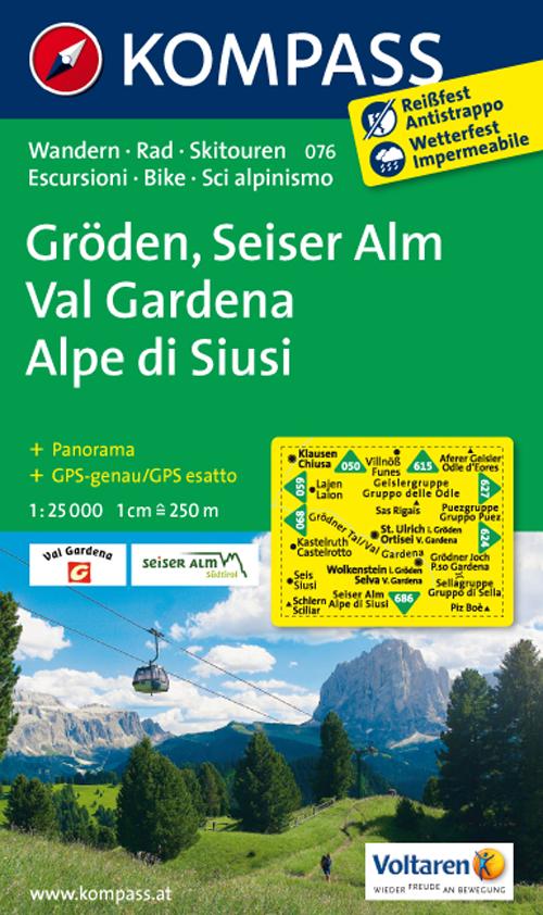 Carta escursionistica n. 076. Val Gardena-Alpe de Siusi 1:25.000. Adatto a GPS. Digital map. DVD-ROM