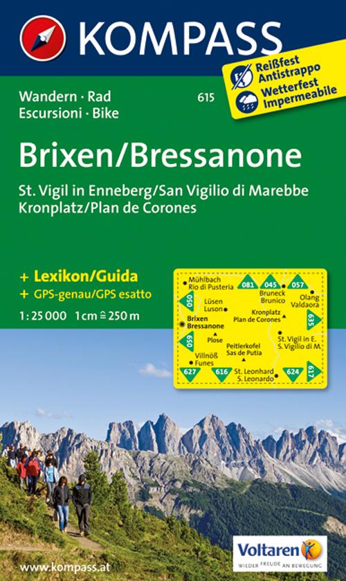 Carta escursionistica n. 615. Bressanone, S. Virgilio-Brixen, St. Vigil 1.25:000. Adatto a GPS. Digital map. DVD-ROM