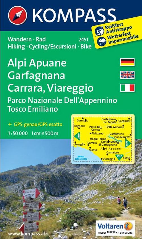 Carta escursionistica n. 2451. Alpi Apuane, Garfagnana, Carrara, Viareggio. Adatto a GPS. Digital map. DVD-ROM