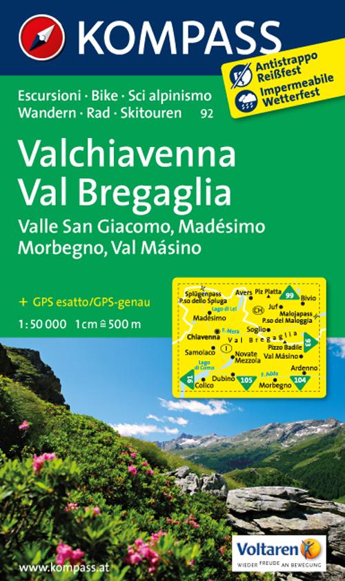 Carta escursionistica n. 92. Valchivenna, Val Bregaglia 1:50000