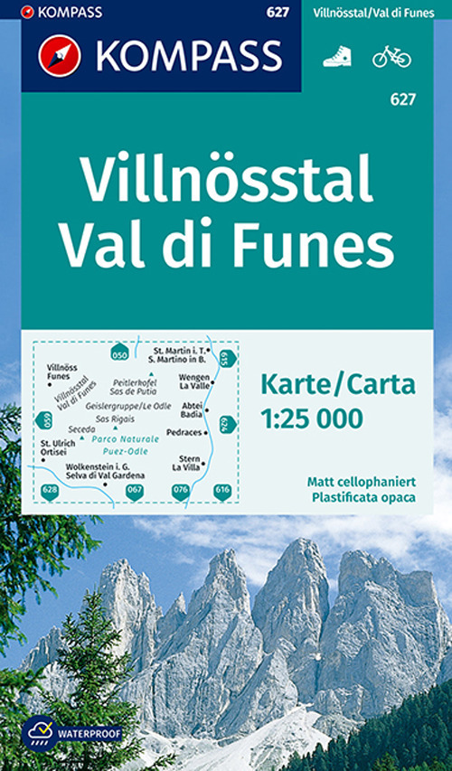 Carta escursionistica n. 627. Val di Funes-Villnösstal 1:25.000