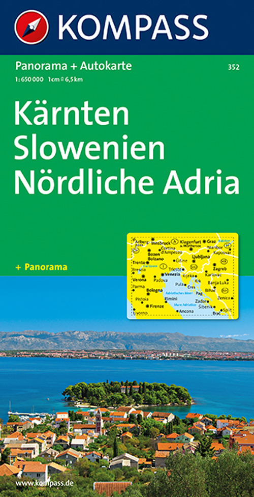 Carta stradale e panoramica n. 352. Kärnten, Slowenien, Nördliche Adria-Carinzia, Slovenia, Adria Nord 1:650.000