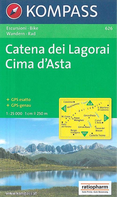 Carta escursionistica n. 626. Trentino, Veneto. Catena dei Lagorai, Cima d'Asta 1:25.000. Adatto a GPS. Digital map. DVD-ROM