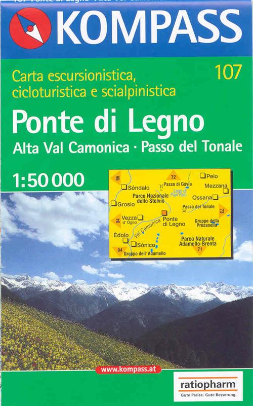 Carta escursionistica n. 107. Laghi settentrionali. Ponte di Legno, Alta Val Camonica, Passo del Tonale 1:50.000