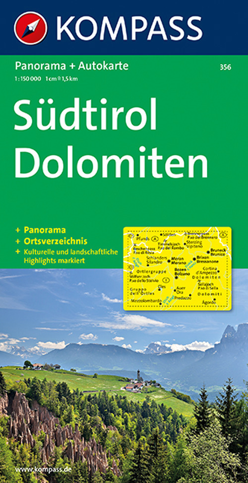 Carta stradale e panoramica n. 356. Alto Adige, Dolomiti-Südtirol, Dolomiten 1:50.000