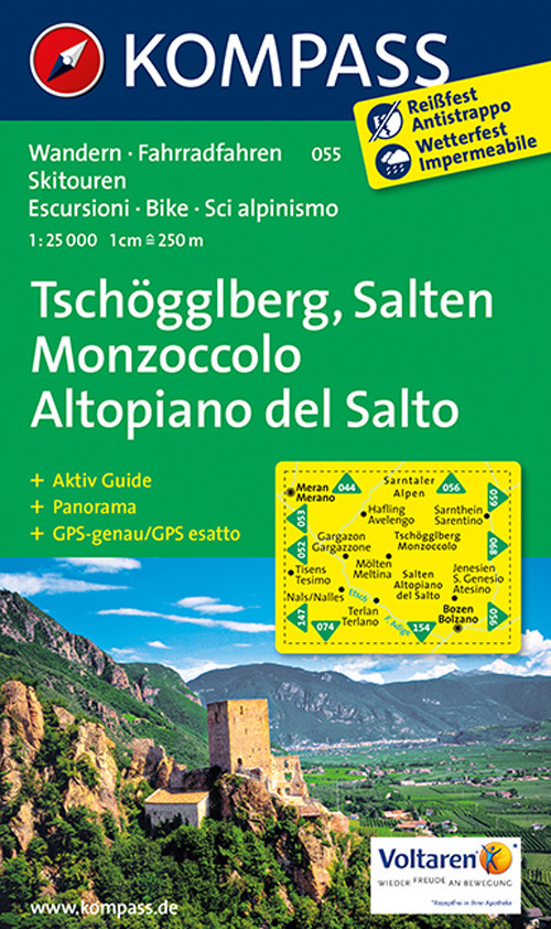 Carta escursionistica n. 055. Monzoccolo, Altopiano del Salto-Tschögglberg, Salten 1:25.000