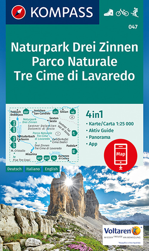 Carta escursionistica n. 047. Tre cime di Lavaredo 1:25.000. Ediz. tedesca, italiana e inglese