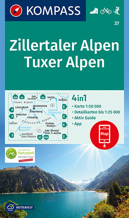 Carta escursionistica n. 37. Zillertaler Alpen, Tuxer Alpen 1:50.000