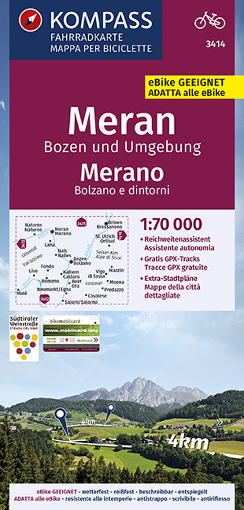 Carta cicloturistica n. 3414. Merano, Bolzano e dintorni 1:70.000