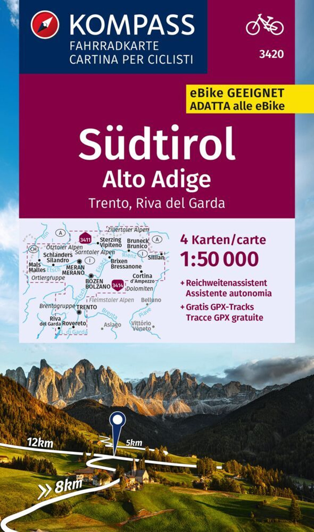 Carta ciclistica n. 3420. Alto Adige, Trento, Riva