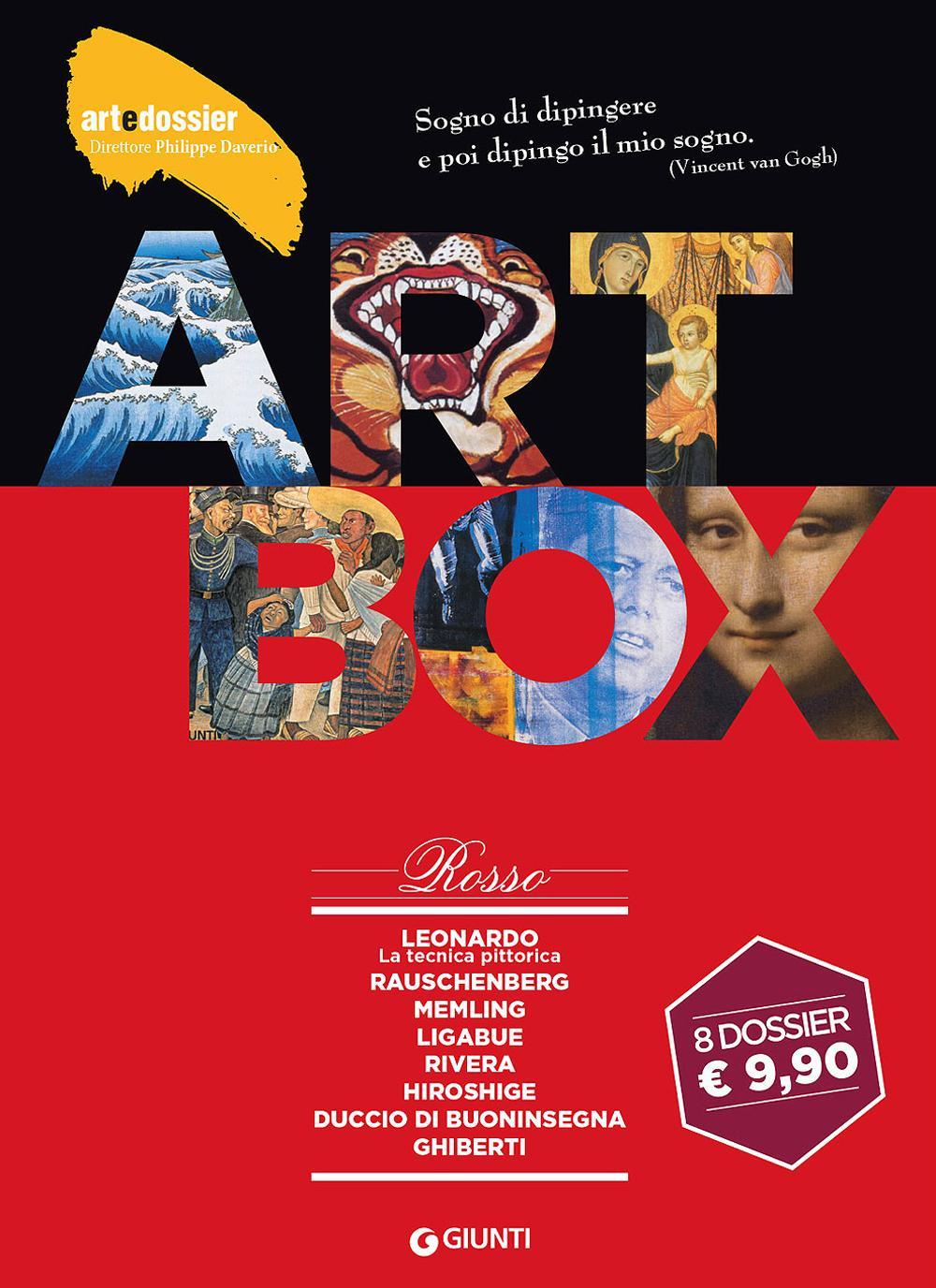Dossier d'art. Box rosso: Leonardo. La tecnica pittorica-Rauschenberg-Memling-Ligabue-Rivera-Hiroshige-Duccio di Buoninsegna-Ghiberti
