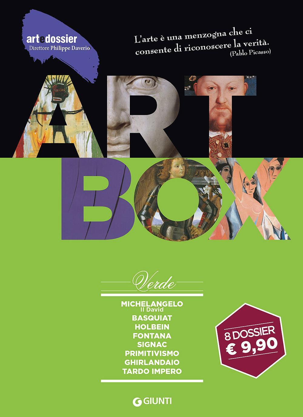 Dossier d'art. Box verde: Michelangelo. Il David-Basquiat-Holbein-Fontana-Signac-Primitivismo-Ghirlandaio-Tardo impero