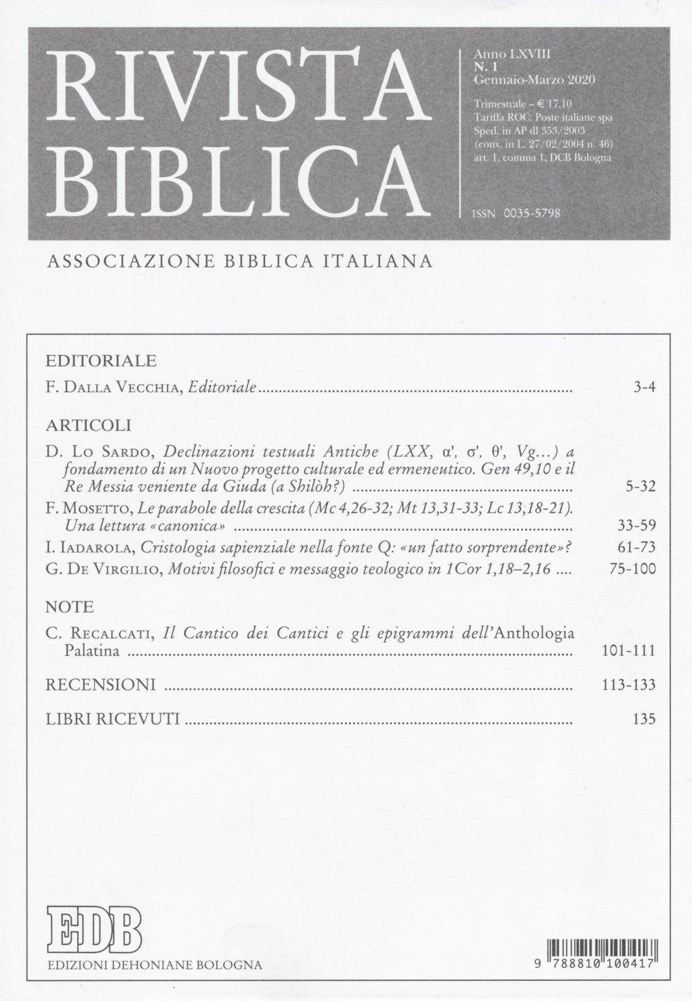 Rivista biblica. Vol. 1