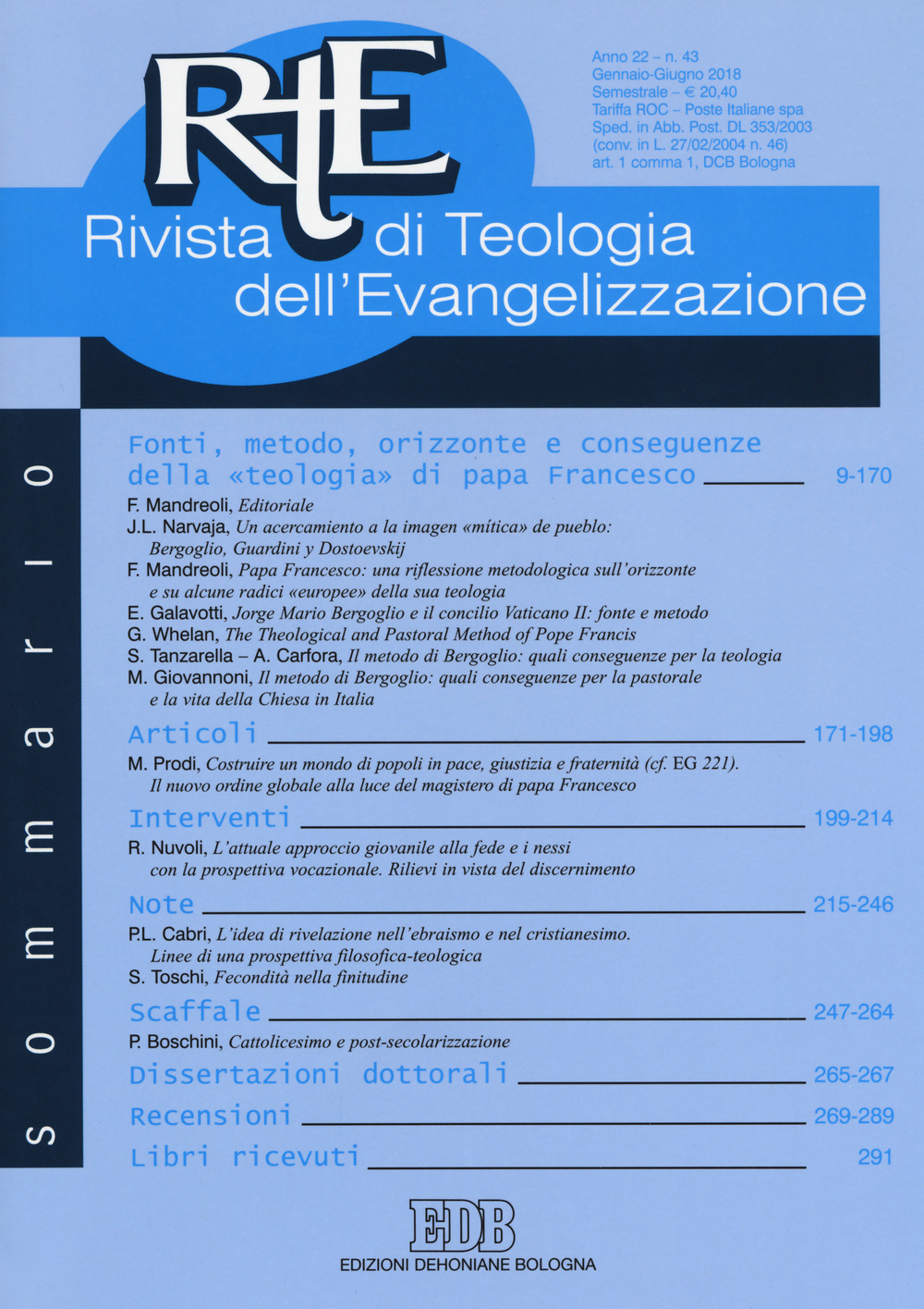 RTE Rivista di teologia dell'evangelizzazione. Vol. 43