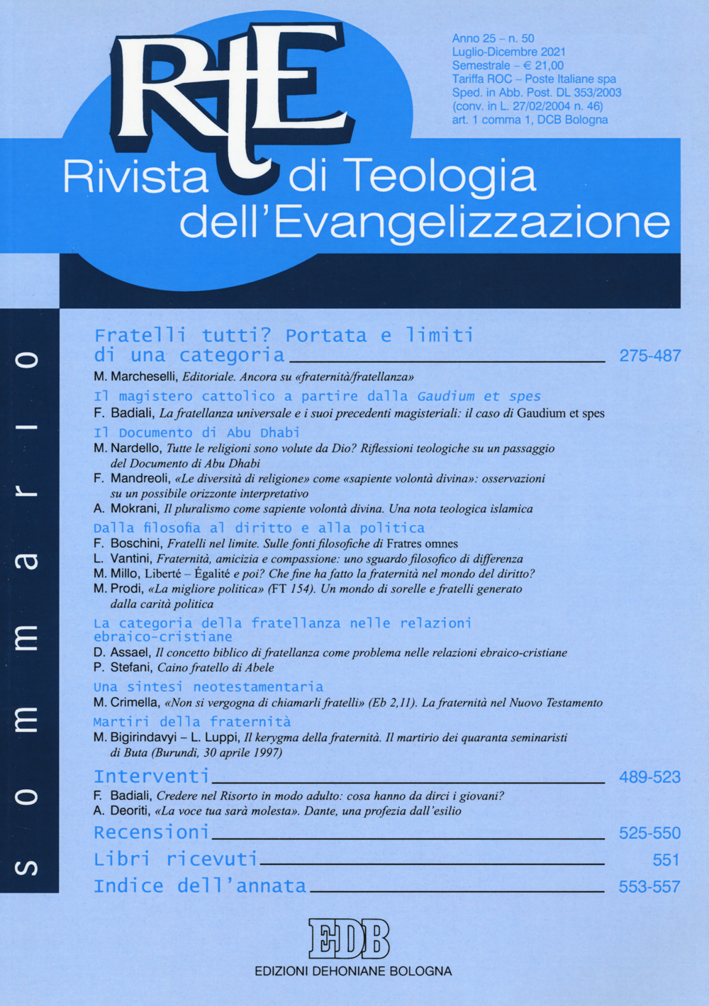 RTE Rivista di teologia dell'evangelizzazione. Vol. 50