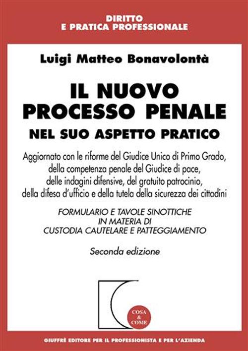 Il nuovo processo penale nel suo aspetto pratico. Formulario e tavole sinottiche in materia di custodia e patteggiamento