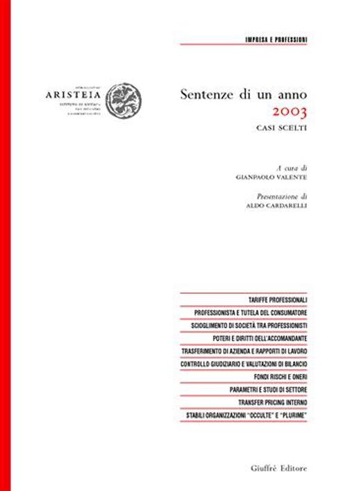 Sentenze di un anno (2003). Casi scelti in tema di impresa e professioni