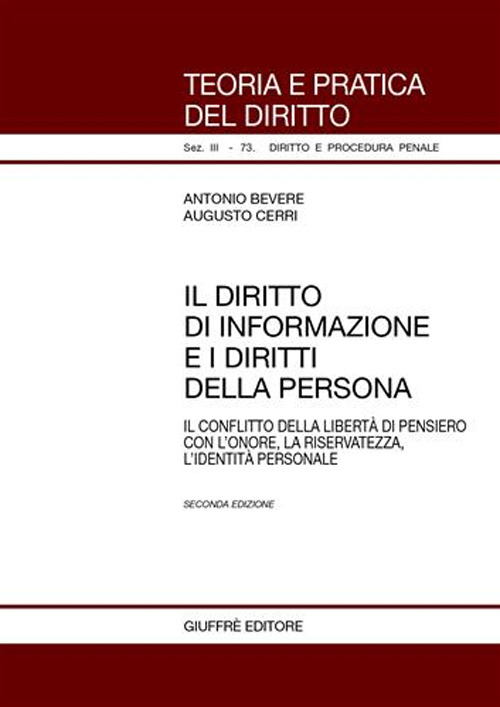 Il diritto di informazione e i diritti della persona. Il conflitto della libertà di pensiero con l'onore, la riservatezza, l'identità personale