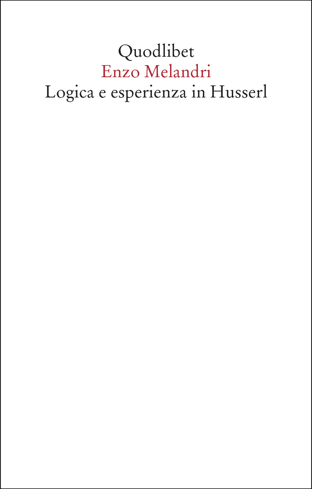 Logica e esperienza in Husserl