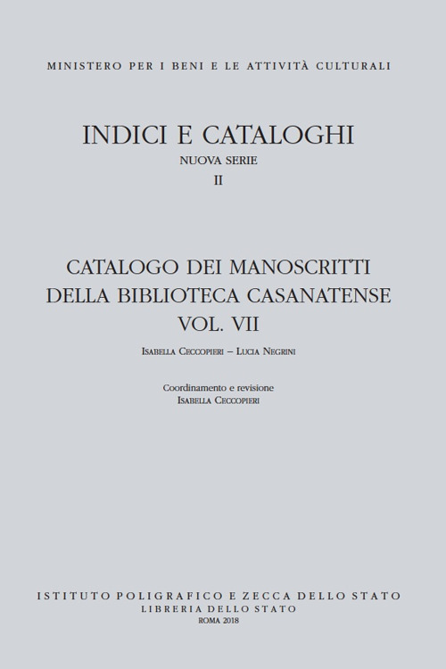 Catalogo dei manoscritti della Biblioteca Casanatense. Vol. 7: Mss. 701-901