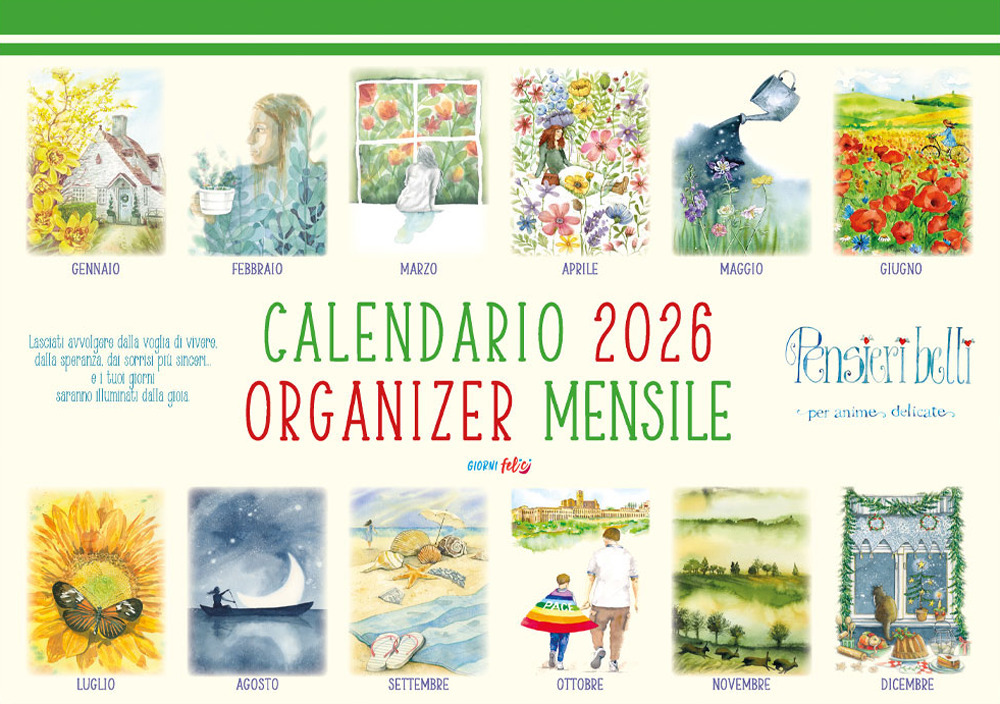 Calendario 2026. Organizer mensile. Pensieri belli