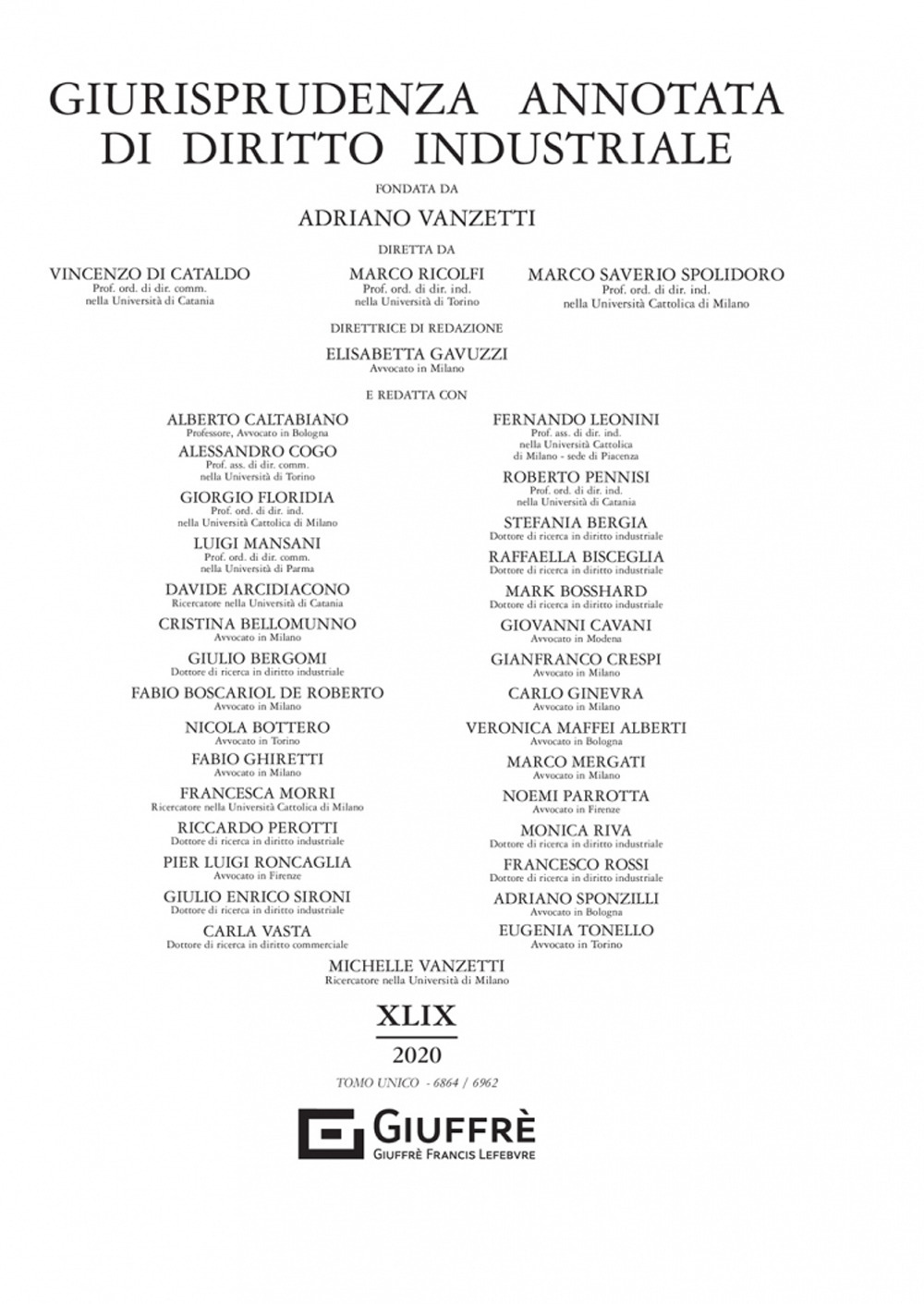 Giurisprudenza annotata di diritto industriale 2020