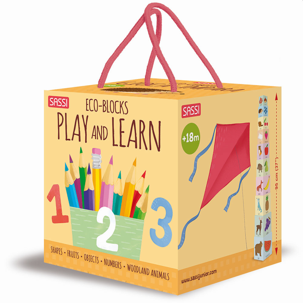 Play and learn. Numbers, shapes, colors, animals. Eco-blocks