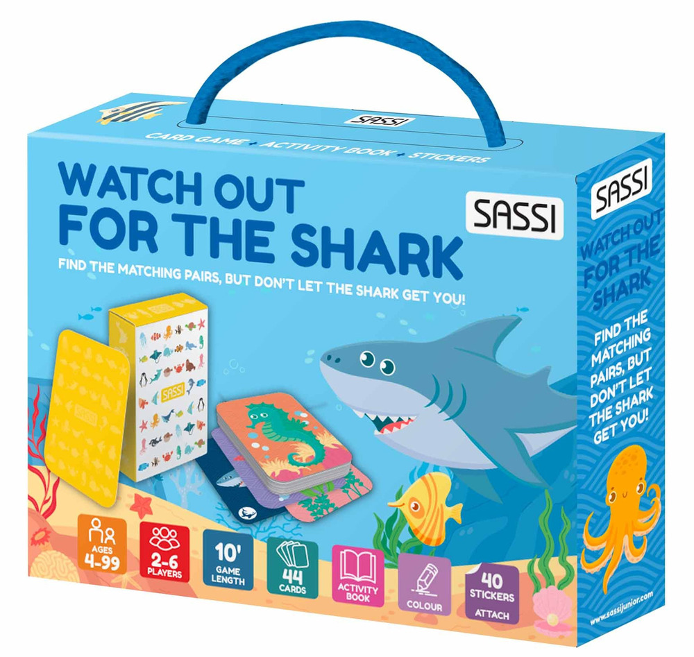 Watch out for the shark. Valigetta con carte e stickers