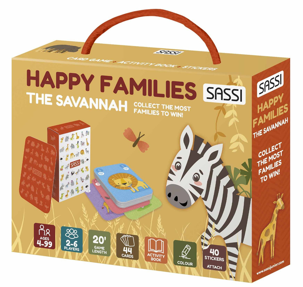 The savannah. Happy families. Valigetta con carte e stickers
