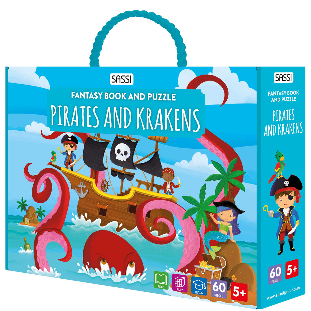 Pirates and krakens. Fantasy book and puzzle