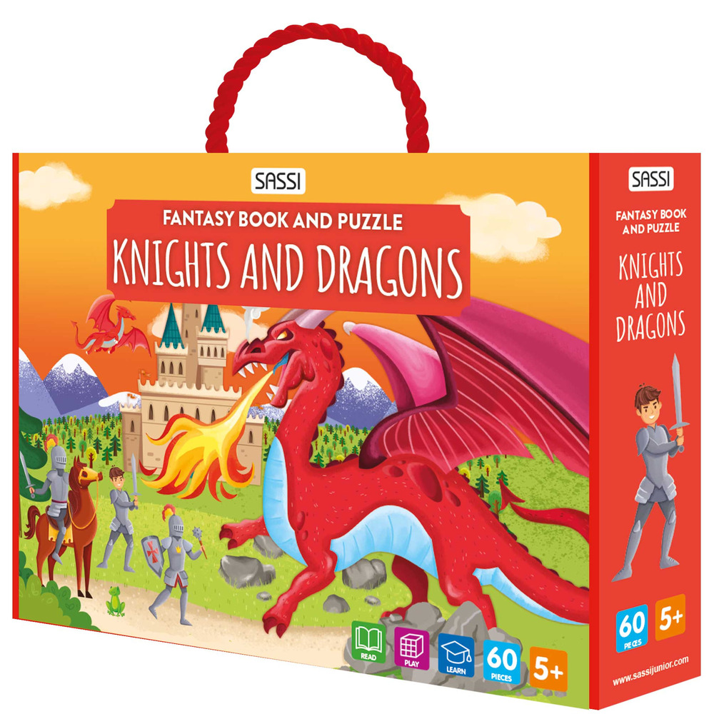Knights and dragons. Fantasy book and puzzle