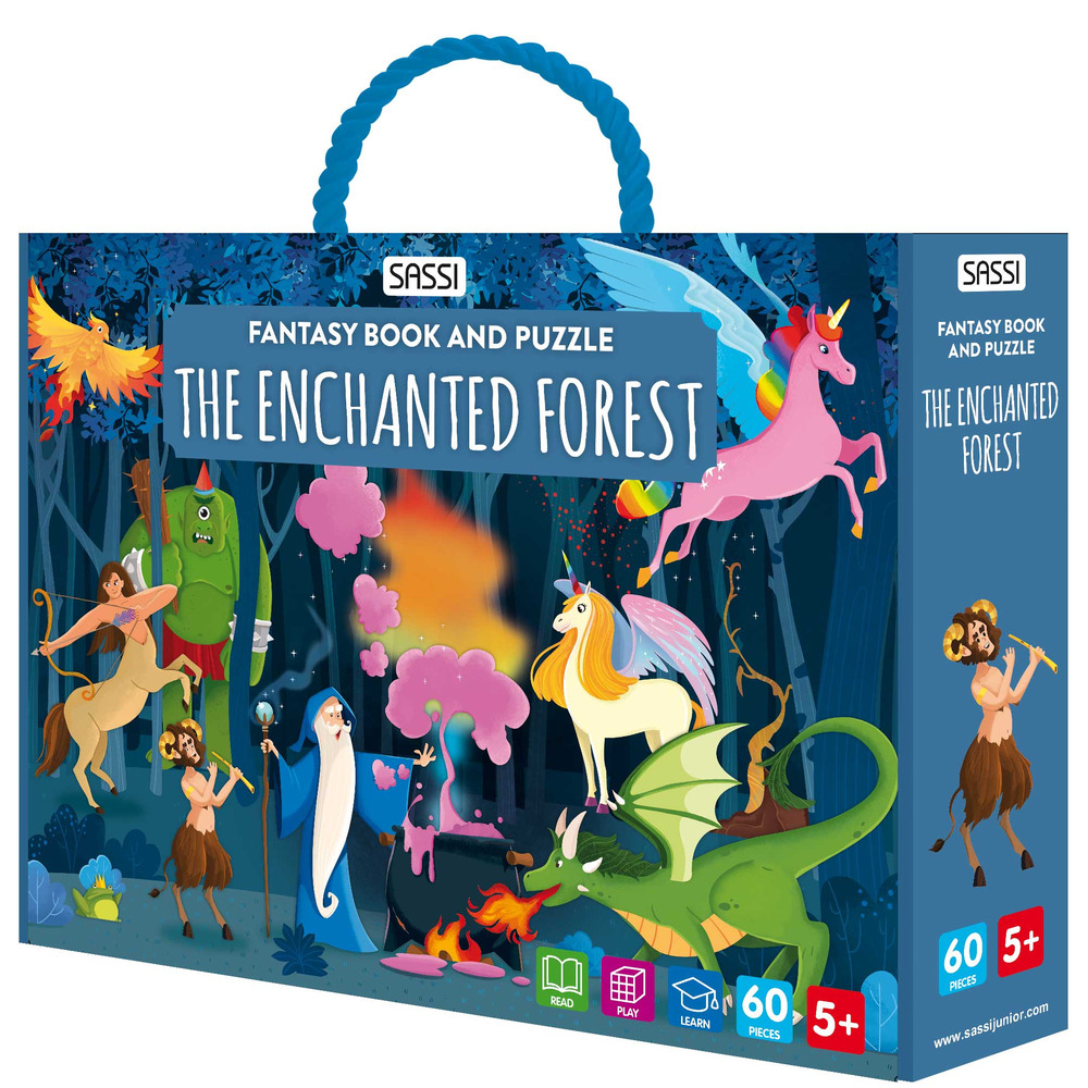 Enchanted forest. Fantasy book and puzzle