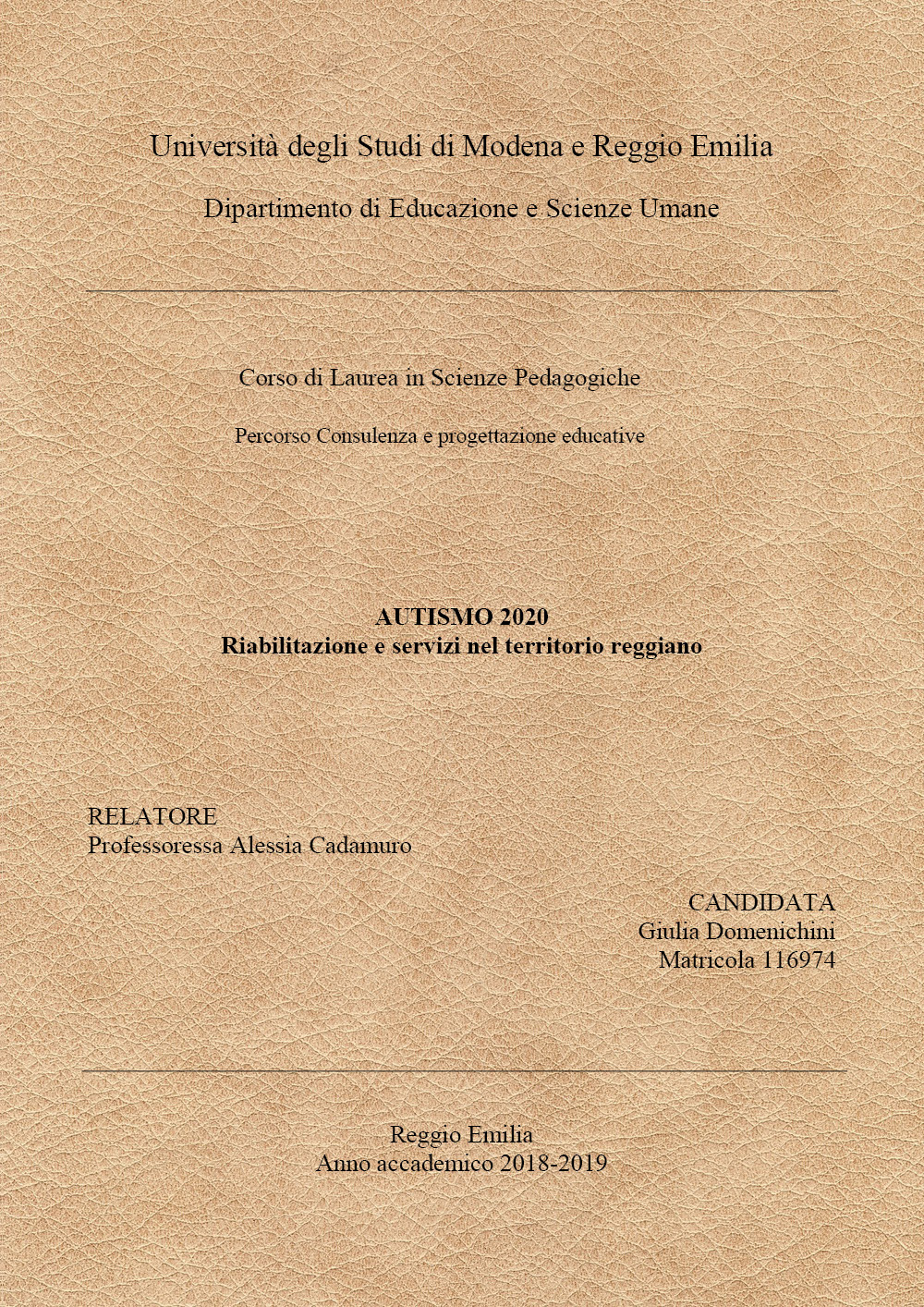 Autismo 2020. Servizi e riabilitazione nel territorio reggiano