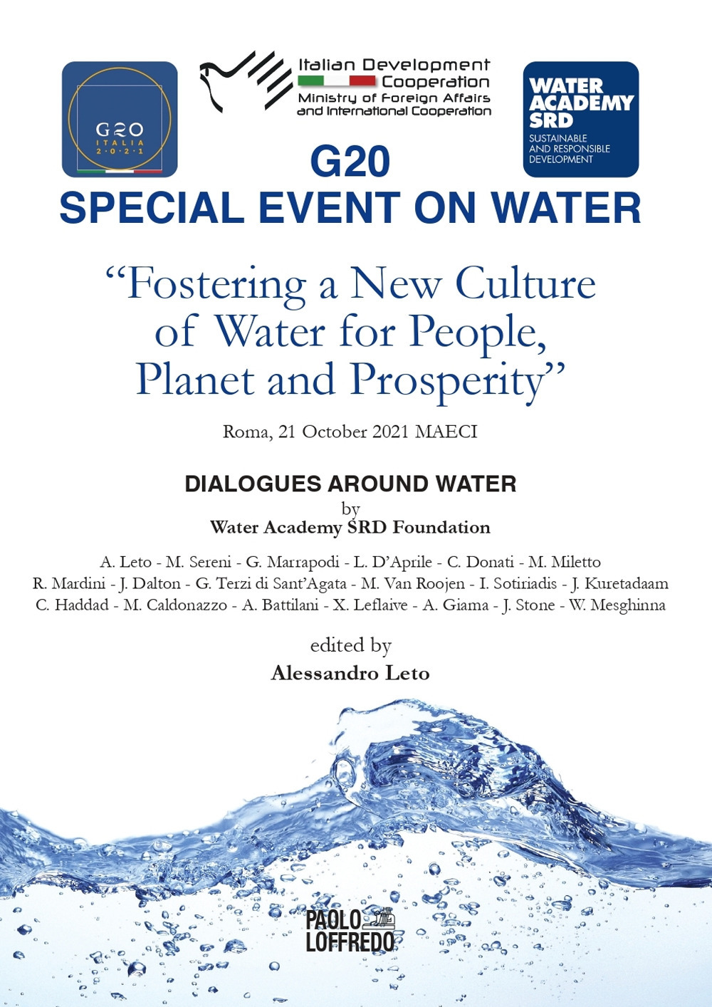 G20 special event on water. Fostering a new culture of water for people, planet and prosperity