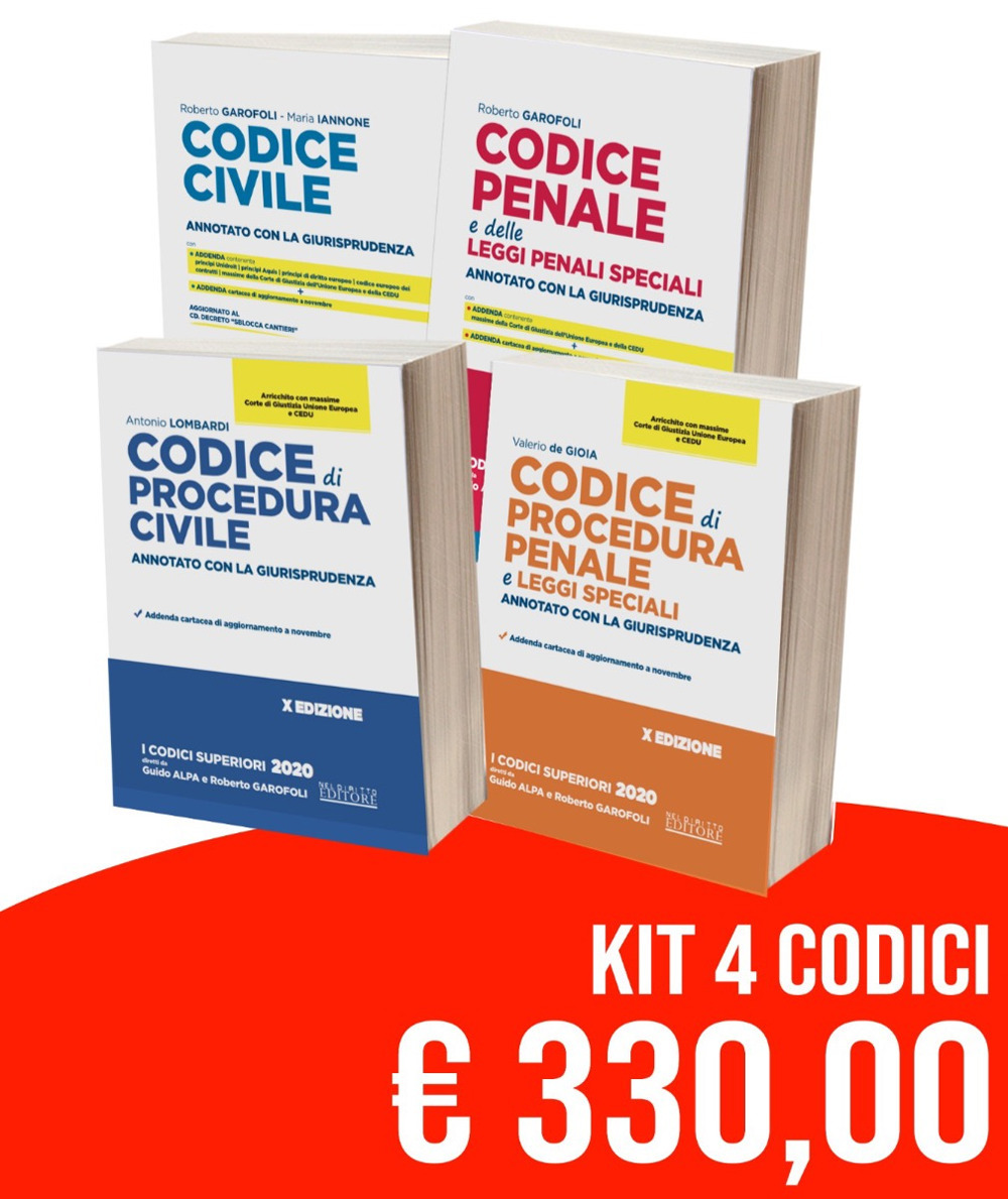 Kit Codici Esame Avvocato 2020: Codice civile-Codice penale e delle leggi penali speciali-Codice di procedura civile-Codice di procedura penale e leggi speciali. Annotati con la giurisprudenza