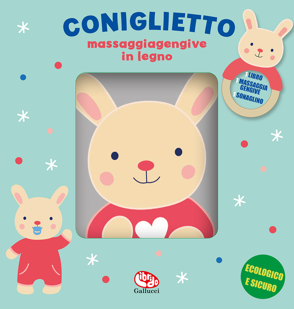 Coniglietto. Libri stoffa con massaggiagengive legno