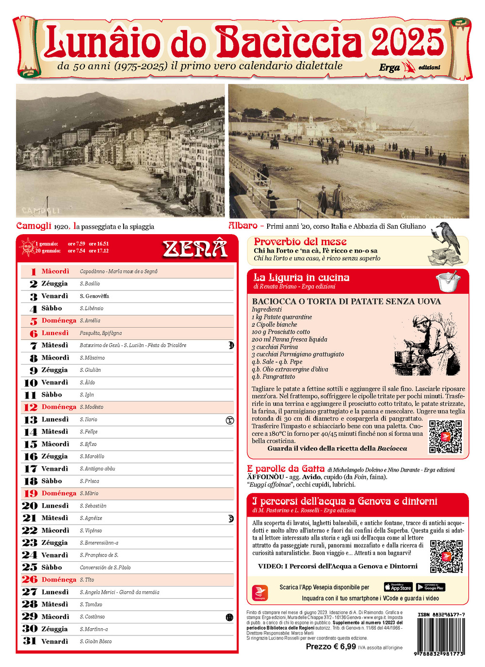 Lunâio do Bacìccia 2025. Da 50 anni (1975-2025) il primo vero calendario dialettale