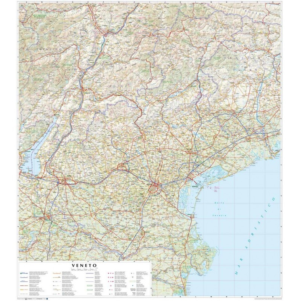 Veneto. Carta stradale della regione 1:250.000 (carta stesa plastificata cm 86x96)