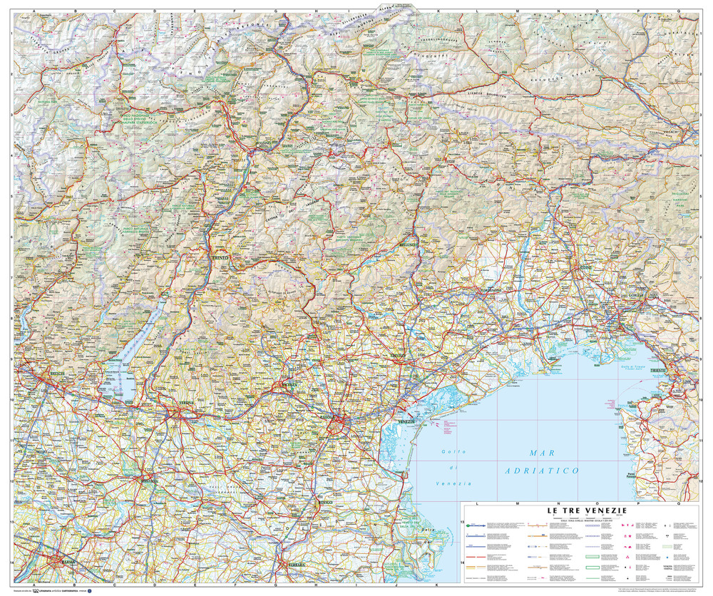 Tre Venezie. Carta stradale della regione 1:350.000 (carta murale plastificata stesa con aste cm 86x72)