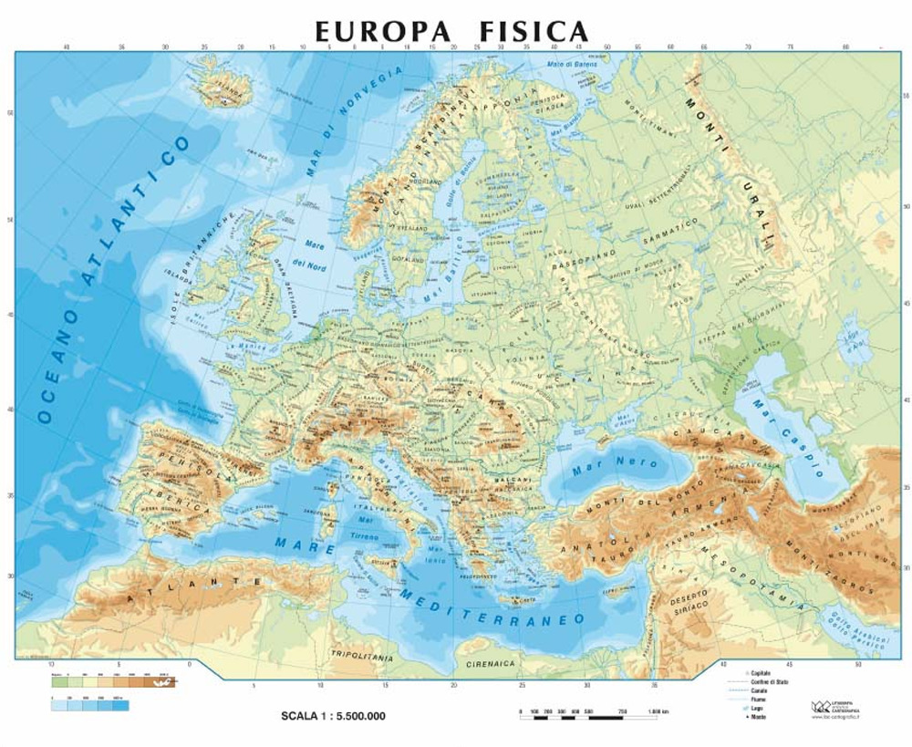Europa fisica/politica 1:17.000.000 (carta scolastica da banco telata stesa cm 42x29,7)