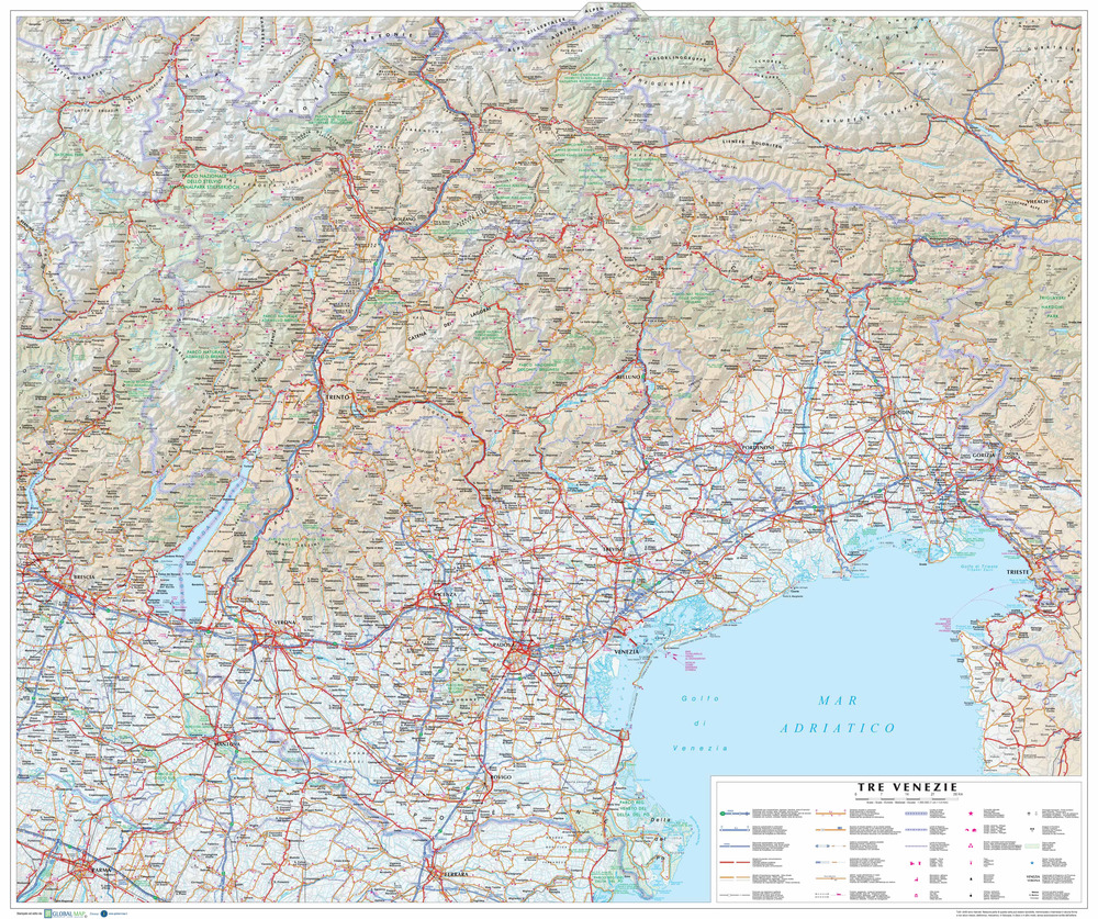 Tre Venezie. Scala 1:350.000 (Carta stradale murale regionale cm 86x72)