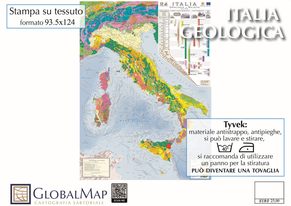 Italia geologica stampa su tessuto tyvek. Italia geologica formato stampata su tessuto tyvek formato cm. 93,5 x 124