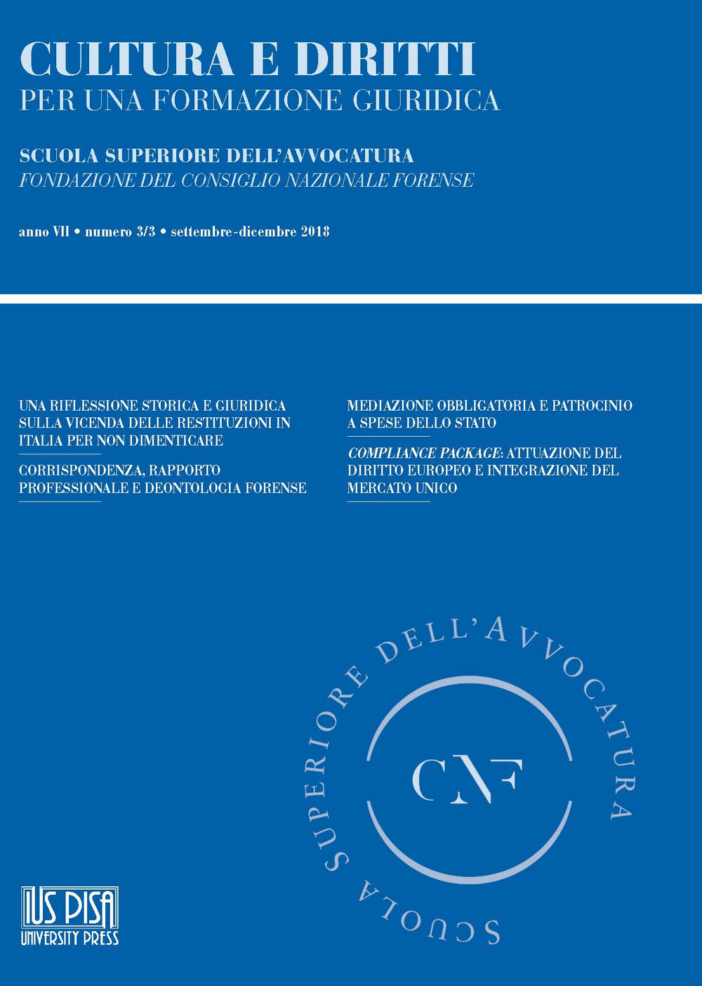 Cultura e diritti. Per una formazione giuridica. Vol. 3: Settembre-Dicembre