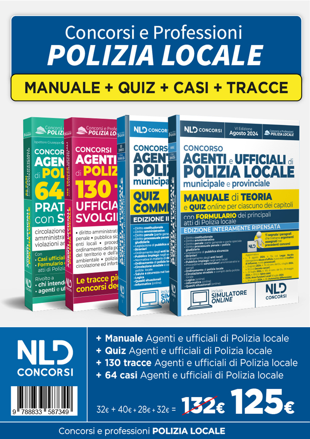 Kit 4 Concorso agenti e ufficiali polizia locale: Manuale 2024 + Quiz commentati 2024 + 130 tracce + 64 casi pratici ufficiali